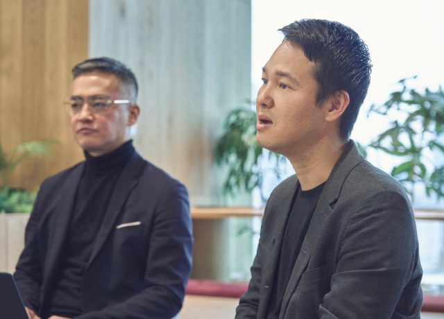 AI model 株式会社 代表取締役CEO 谷口大季　株式会社 三越伊勢丹イノベーションズ 投資開発部長 髙橋裕二　写真
